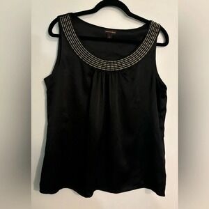 Dana Bucham Womens Large Black Beaded Scoop Neck Embroidered Neckline Tank